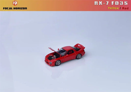 Focal Horizon FH 1:64 RX7 FD3S A Spec Speed Yellow / Red Opening Hood Die-Cast Car Model Collection Miniature