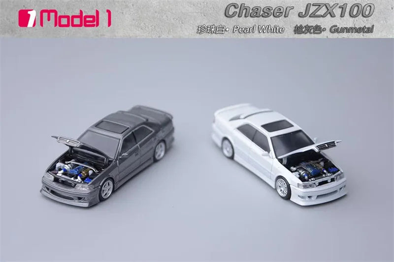 Model1 1:64 Chaser MK6 JZX100 Pearl White Gunmetal Diecast Model Car