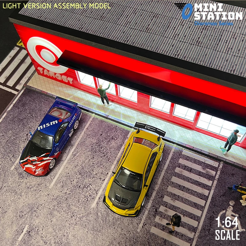 Mini Station  1:64 Led lights Dioramas shop with parking OXXO