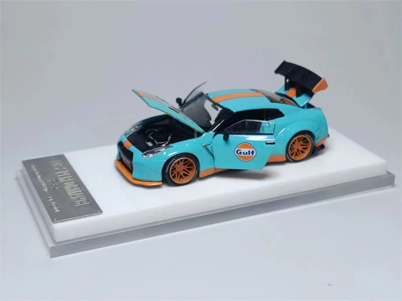 OLD TIME 1:64 LB Works GTR R35 High Wing Blue limited 999 Diecast Model Car