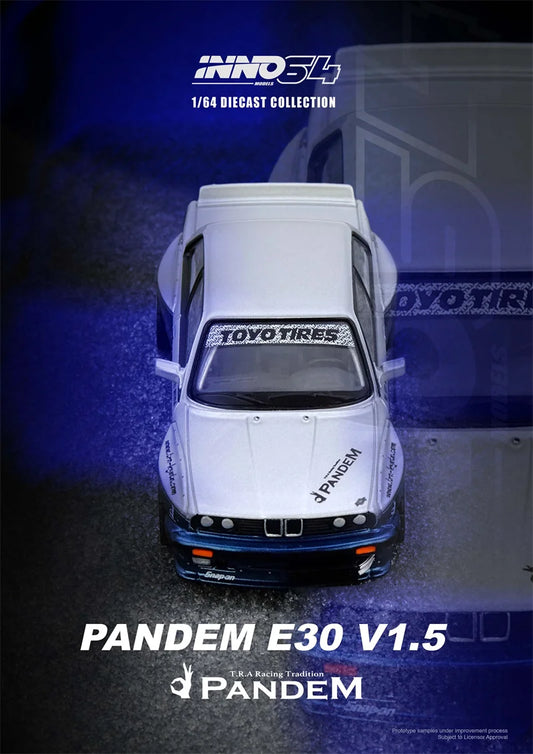 INNO 1:64 PANDEM E30 M3 Silver Blue Die-Cast Car Model Miniature Gifts