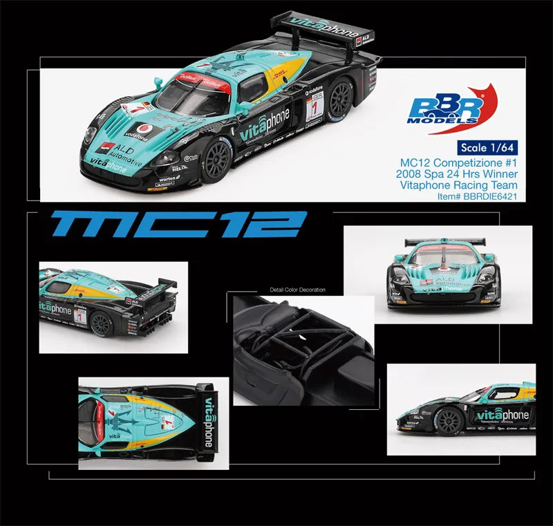 PreSale BBR 1:64 MC12 Competizione #1 Vitaphone Racing 2008 Sap 24 Hr Collection Miniature DieCast Model Car