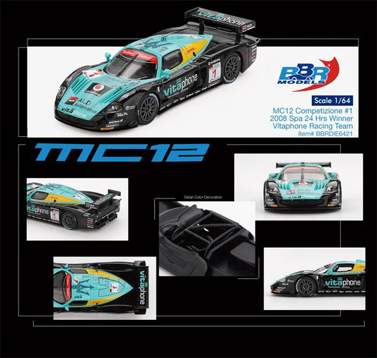 BBR 1:64 MC12 Competizione #1 Vitaphone Racing 2008 Sap 24 Hr Collection Miniature DieCast Model Car