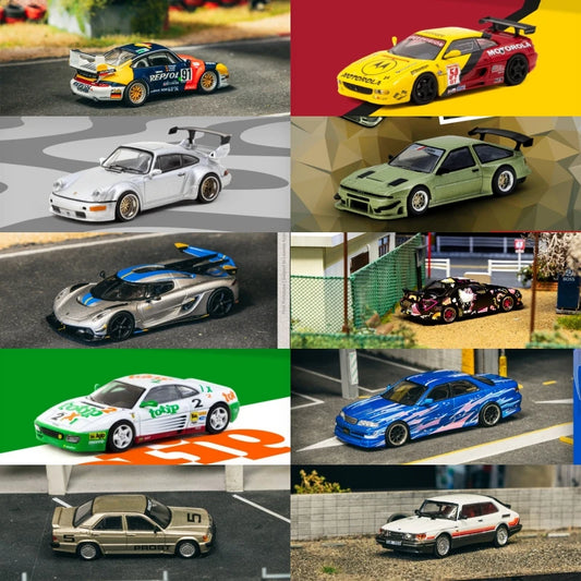 Tarmac Works 1:64 GT2 F355 Challenge RWB 964 Trueno AE86 Jesko Attack Silvia S14 JZX100 Saab 900 Diecast Model Car