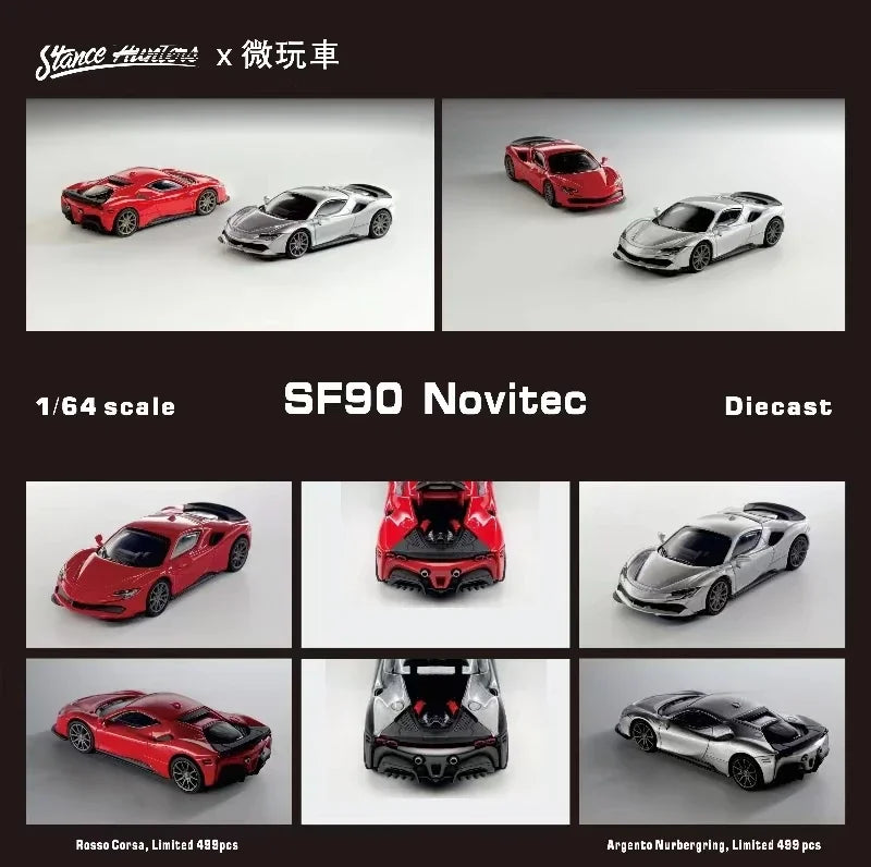 Stance Hunters 1:64 Novitec SF90 Silver Limited499 Diecast Model Car