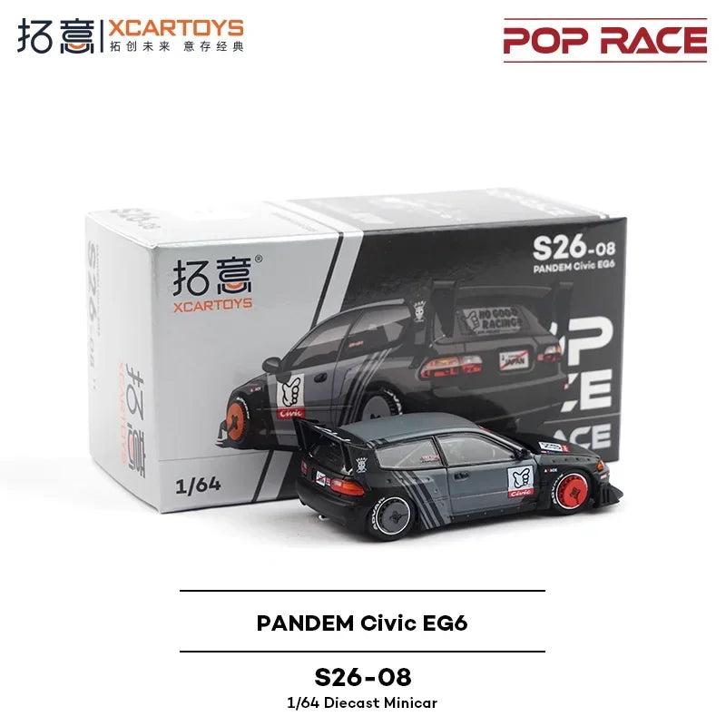 Xcartoys x POP RACE 1:64 PANDEM EG6-KANJOZUKU Black Alloy Vehicle Car Model