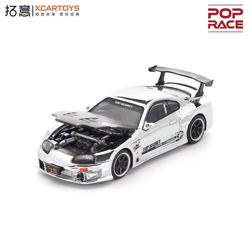 Xcartoys x POP RACE 1:64 TOP SECRET GT300 SUPRA SLIVER CHROME Diecast Model Car