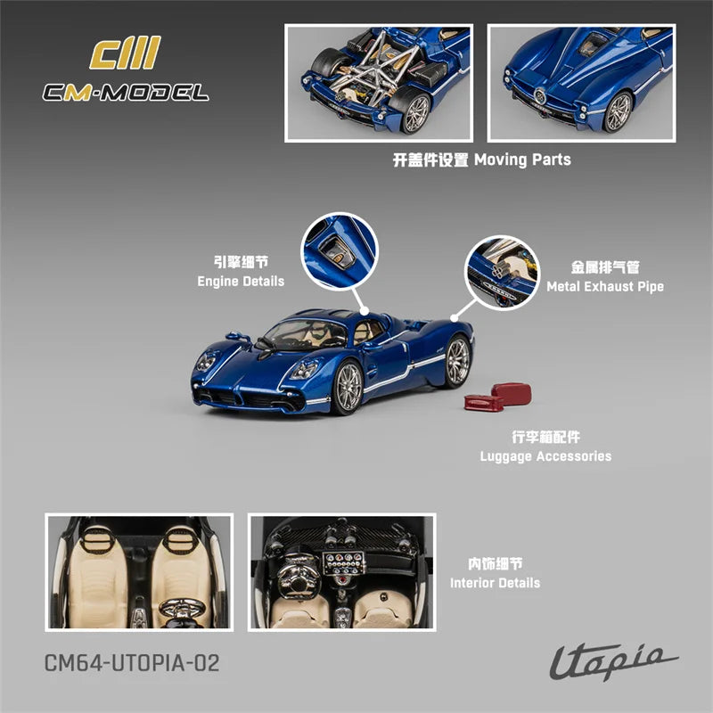 **Pre-Order** CM MODEL 1:64 Pagani Utopia Metallic Blue Diecast Model Car