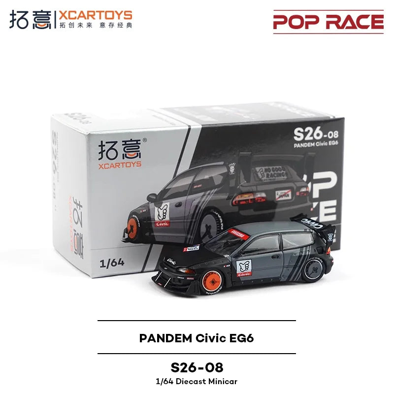 Xcartoys x POP RACE 1:64 PANDEM EG6-KANJOZUKU Black Alloy Vehicle Car Model