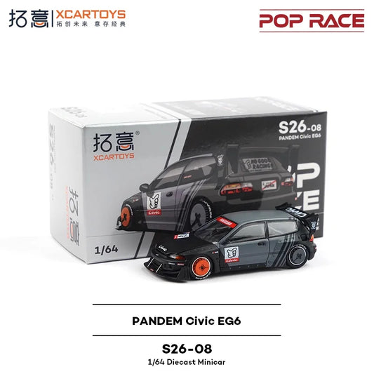 Xcartoys x POP RACE 1:64 PANDEM EG6-KANJOZUKU Black Alloy Vehicle Car Model