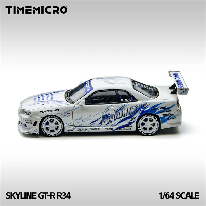 PreSale Time Micro 1:64 Skyline GT-R R34 Drifting flame white Collection Miniature DieCast Model Car