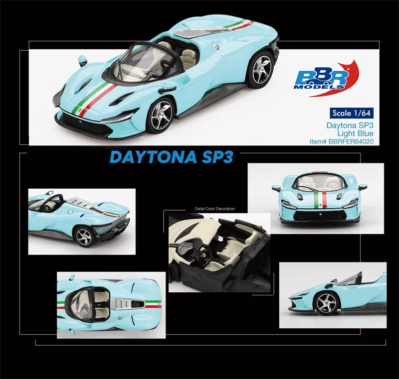 PreSale BBR 1:64 Daytona SP3 Light Blue Collection Miniature DieCast Model Car