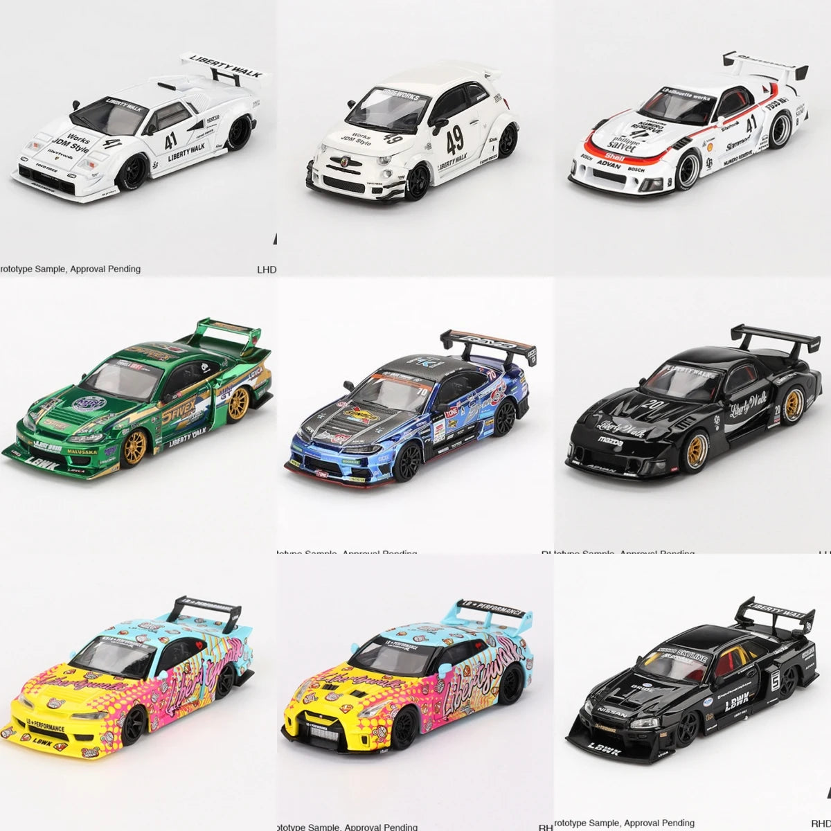 MINI GT 1:64 LBWK LB-WORKS ABARTH 595 35GT-RR KUMA ER34 Countach S15 ...