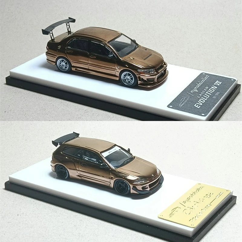 Model Collect MC 1:64 Lancer Evolution EVO VII / Pandem Civic EG6 Mk5 Rocket Bunny Chrome Copper Diecast Model Car