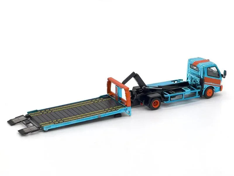 Unique Model 1:64 Hino 300 Dutro Full Floor Trailer Orange Blue limited300 Diecast Model Car