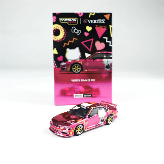TW Tarmac Work 1:64 S14 Silvia Vertex PinkChrome APA xpo 2025 Die-Cast Car Model Collection Miniature