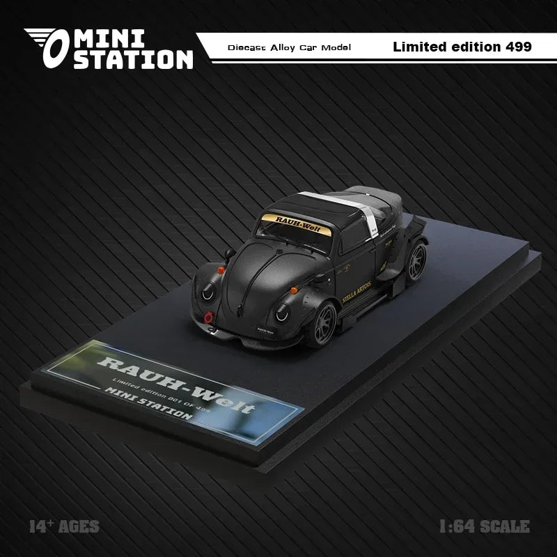 Mini Station  1:64 RWB & T1 Van Stella Artois Matte Black w/Trailer Set A / B limited499 Diecast Model Car