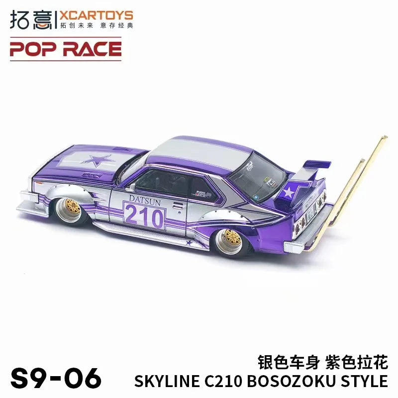 **Pre-Order** Xcartoys x POP RACE 1:64 SKYLINE C210 BOSOZOKU STYLE Silver and purple Diecast Model Car