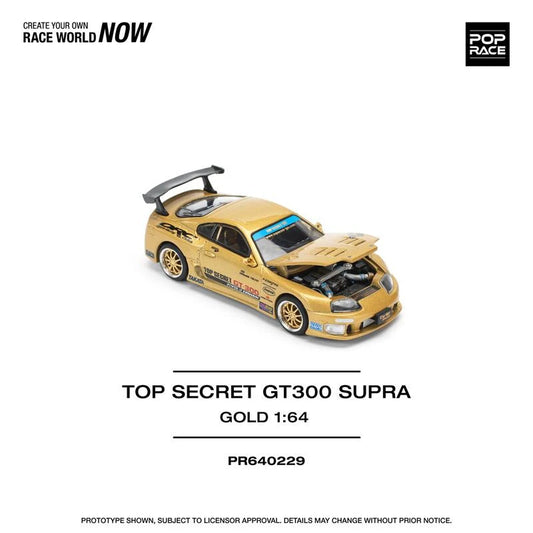 Pop Race 1:64 TOP SECRET GT300 SUPRA Gold Diecast Model Car