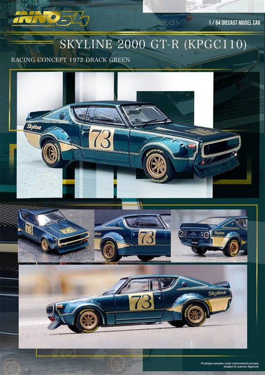 INNO 1:64 SKYLINE 2000 GT-R (KPGC110) #73 Diecast Model Car