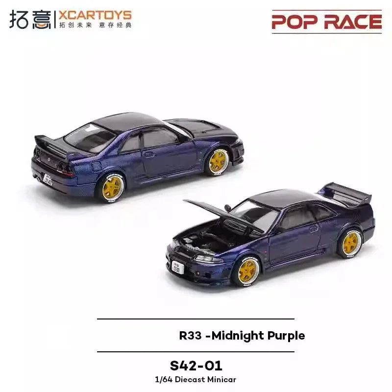 Xcartoys x POP RACE 1:64 SKYLINE R33 Midnight Purple Die-Cast Car Model Miniature Gifts