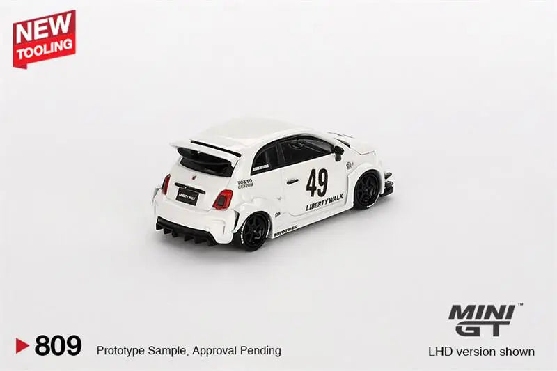 **Pre-Order** MINI GT 1:64 LB-WORKS x Abas Works ABARTH 595 Gara White LHD - Paper box Diecast Model Car