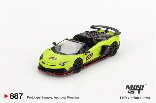 MINI GT #887 1:64 SuperSport Car Aventador SVJ 63 Roadster VerdeShock Die-Cast Car Model Collection Miniature