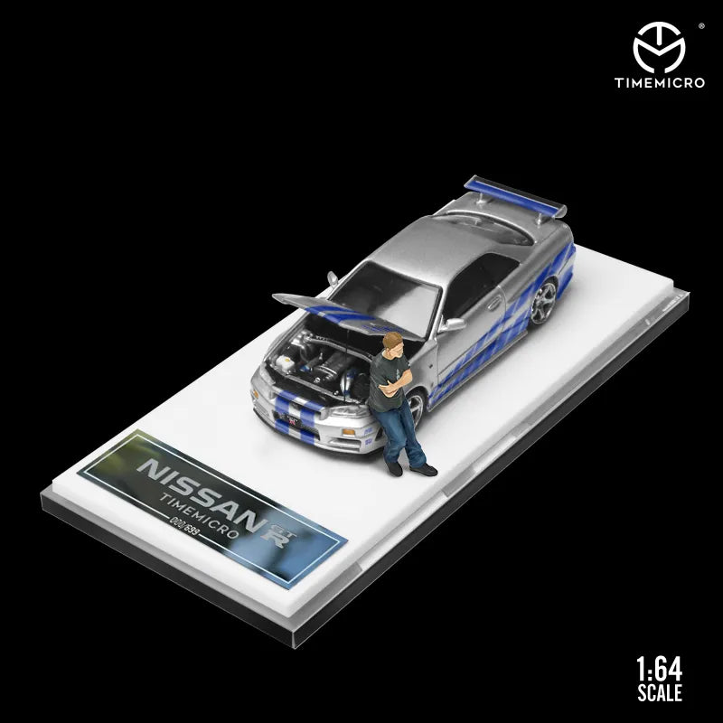 TIME MICRO 1:64 Nissan Gtr R34 open cover Fast & Furious car Diecast Model Car