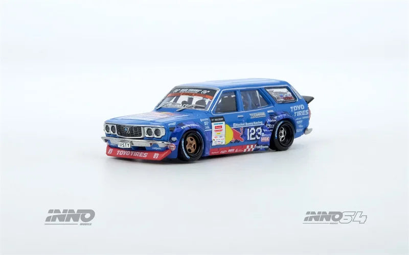INNO 1:64 MAD MIKE 1976 RX3 Station Wagon D1GP 2024 BLUE#23 Diecast Model Car