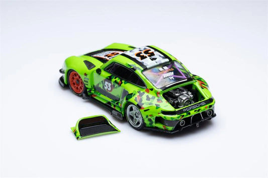 D.Bo Model X DCM 1:64 RWB 993 Duck Tail #53 Fluorescent Green Electroplating Diecast Model Car