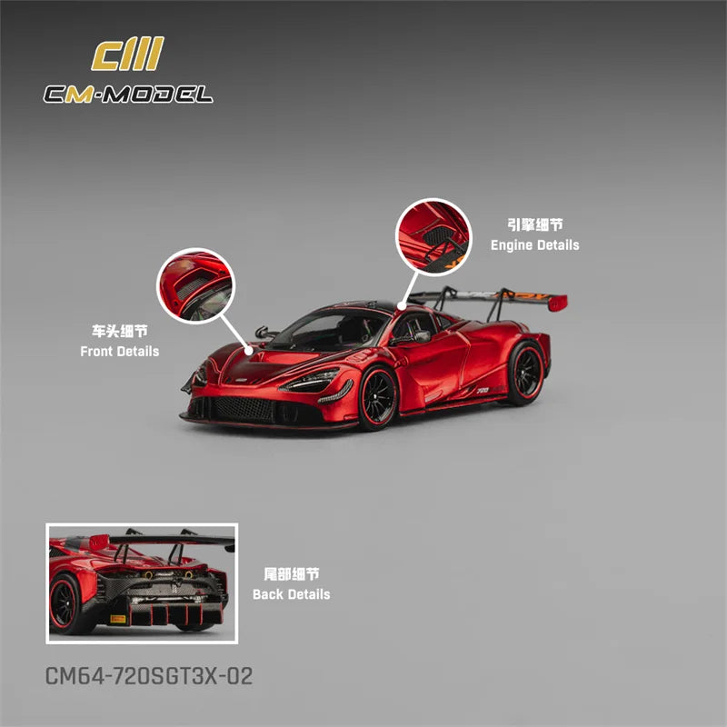 CM MODEL 1:64 720SGT3X Metallic red Diecast Model Car