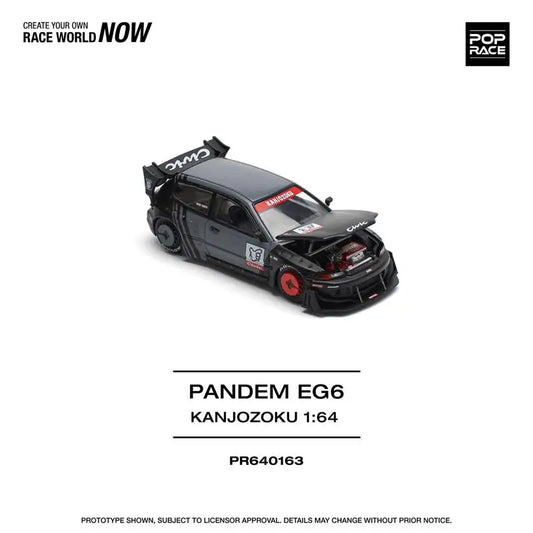 Pop Race 1:64 pandem Civic EG6 Mk5 Rocket Bunny Black Kanjozoku Alloy Vehicle Car Model