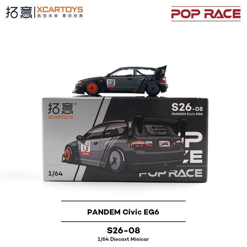 Xcartoys x POP RACE 1:64 PANDEM EG6-KANJOZUKU Black Alloy Vehicle Car Model