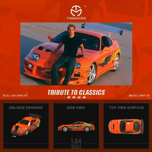 TIME MICRO 1:64 Supra A80Z FNF Paul Orange Diecast Model Car