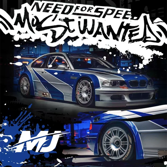 MJ 1:64 M3 E46 GTR Need For Speed SilverBlue Collection Miniature Diecast Metal Model Car