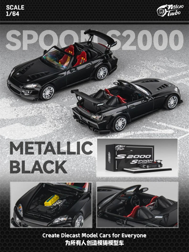 Micro Turbo 1:64 S2000 Spoon Metallic Black limited999 Diecast Model Car