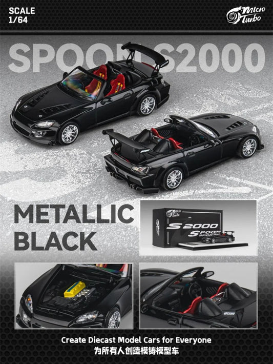 Micro Turbo 1:64 S2000 Spoon Metallic Black limited999 Diecast Model Car