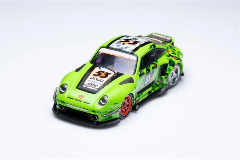 D.Bo Model X DCM 1:64 RWB 993 Duck Tail #53 Fluorescent Green Electroplating Diecast Model Car