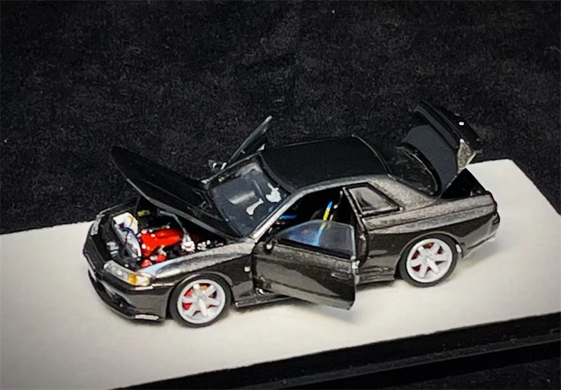 PGM 1:64 R34 Z-TUNE Green Rocket Bunny R35 Matte Black / GTR R32 Metallic Grey Diecast Model Car