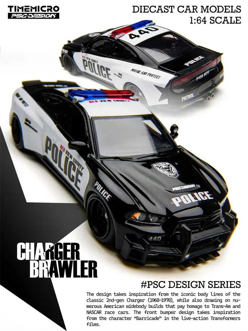 Time Micro × PSC DESIGN 1:64 Police Charger Brawler Rivals Die-Cast Car Model Miniature Gifts
