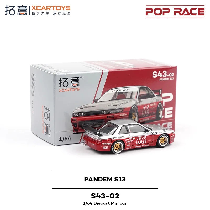 Xcartoys x POP RACE 1:64 S13 PANDEM SILVIA MOONTECH Die-Cast Car Model Collection Miniature Gifts