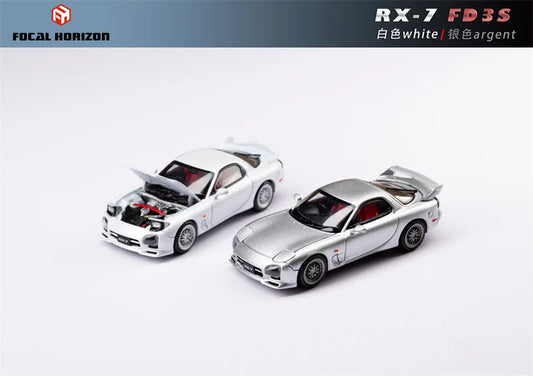 Focal Horizon FH 1:64 RX7 FD3S A Spec Speed White / Argent(Silver) Diecast Model Car