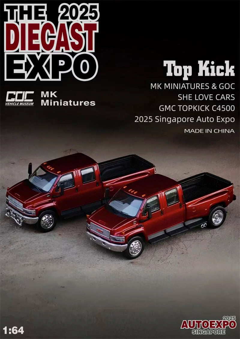 MK Miniatures & GOC 1:64 KODIAK / GMC TOP KICK PICK UP TRUCK Metallic Red Diecast Model Car