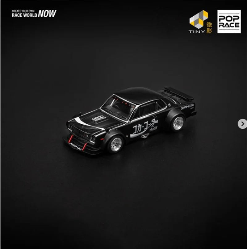 Tiny x Pop Race 1:64 Drift HAKOSUKA Zero Skyline JP Black Chrome Die-Cast Car Model Miniature Gifts