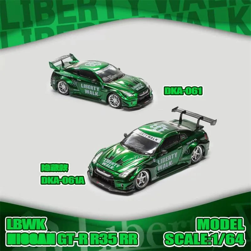 DemonKingAuto 1:64 LBWK R35-RR Chrome Green Die-Cast Car Model Miniature Gifts
