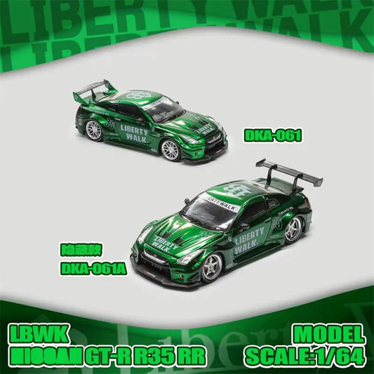DemonKingAuto 1:64 LBWK R35-RR Chrome Green Die-Cast Car Model Miniature Gifts