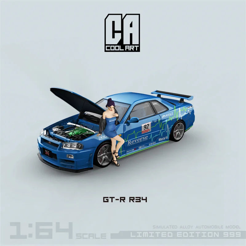 COOL ART 1:64 GT-R R34 Blue#92 Limited999 Diecast Model Car