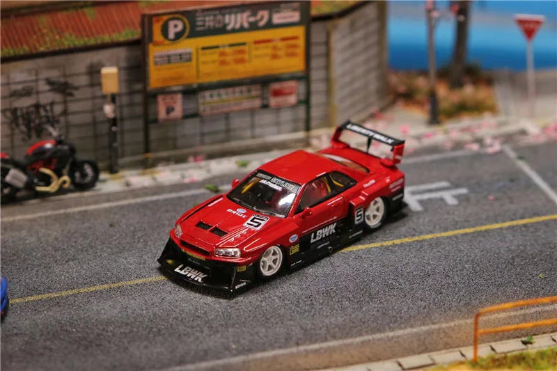 Street Weapon 1:64 LBWK GTR ER34 red open version Diecast Model Car