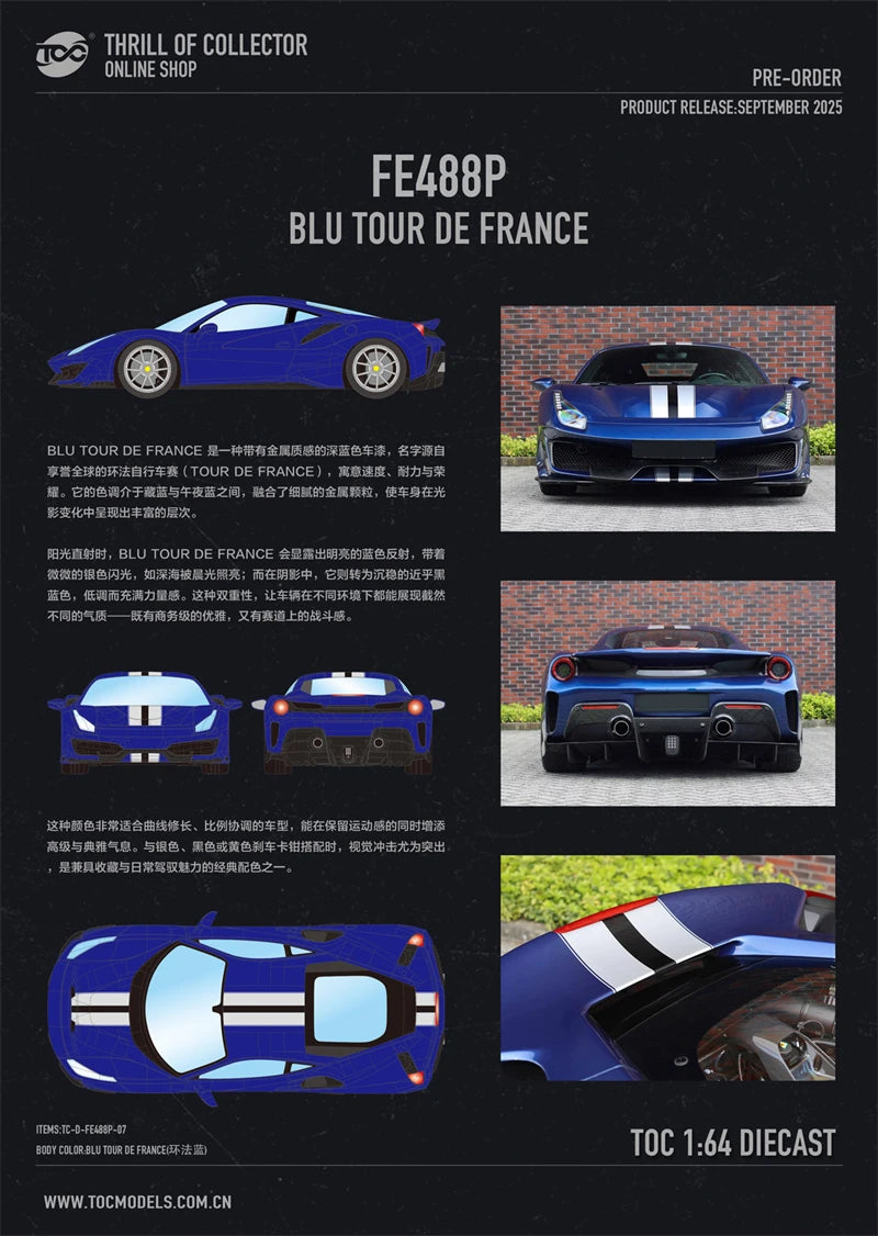 TOC 1:64 FE488P H.K .PURPLE NERO ARGENTO NURBURGRING BLU TOUR DE FRANCE Diecast Model Car