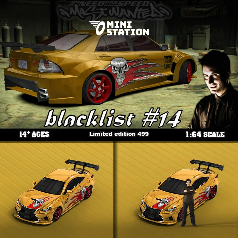 Mini Station  1:64 Need for Speed Black List NO.9 Blue white / NO.14 yellow Diecast Model Car